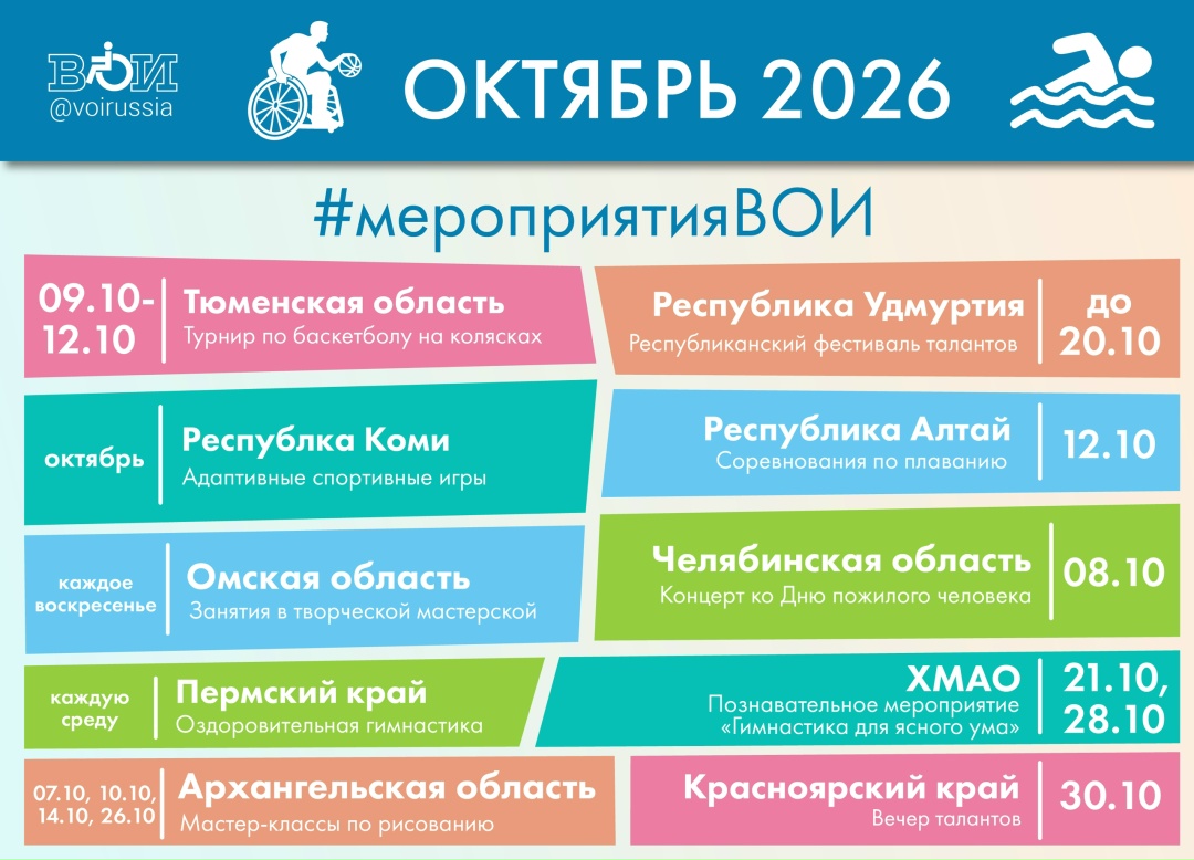 Мероприятия ВОИ в октябре Новая подборка мероприятий от организаций ВОИ, в которых могут принять участие люди