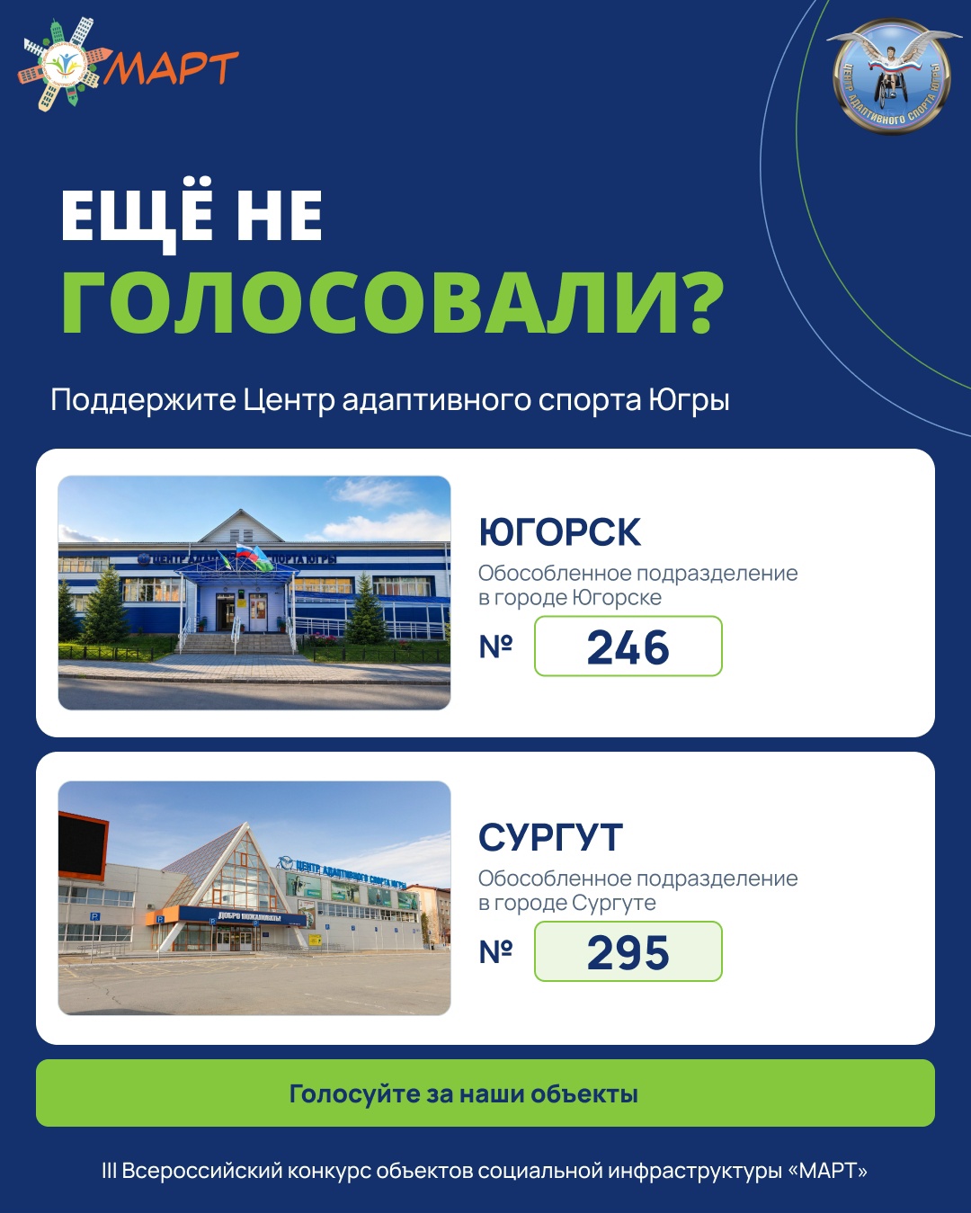 Ещё не проголосовали? Самое время поддержать Центр адаптивного спорта Югры!